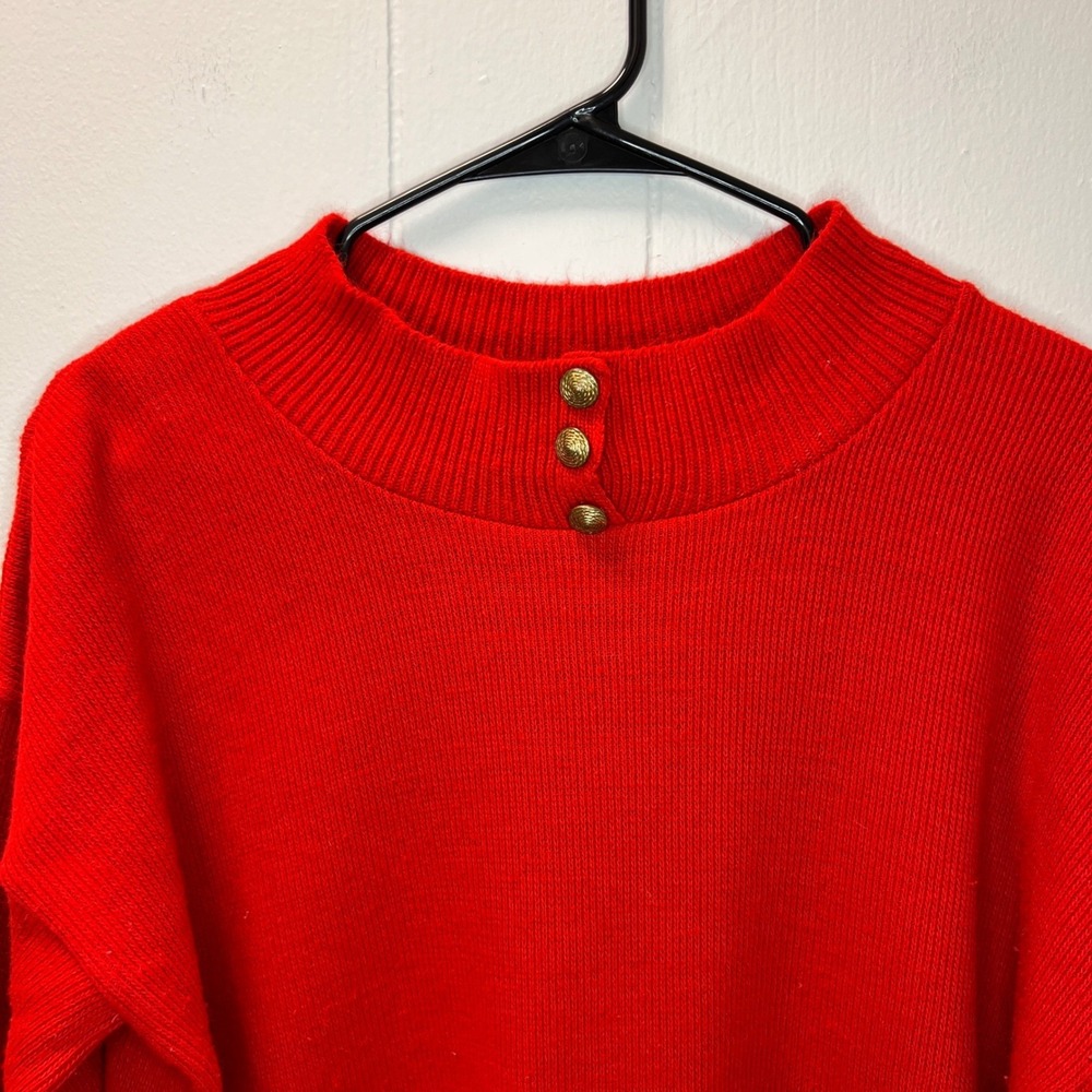 Vintage Orvis Womens Mock Neck Knit Sweater Size L Red Button Accent - Picture 3 of 7